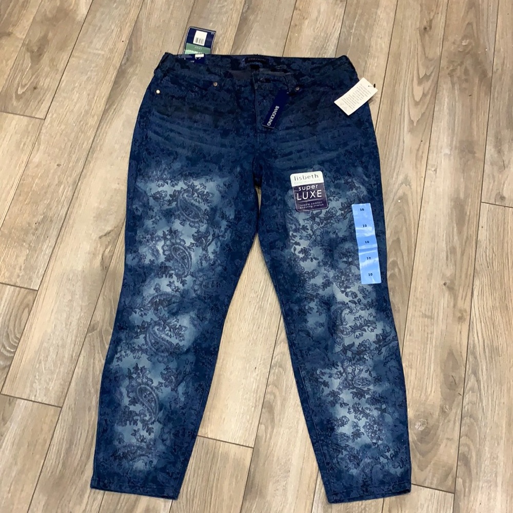 Bandolino Lisbeth Skinny Jeans Denim Curvy Crop Super Luxe Paisley Women’s 10